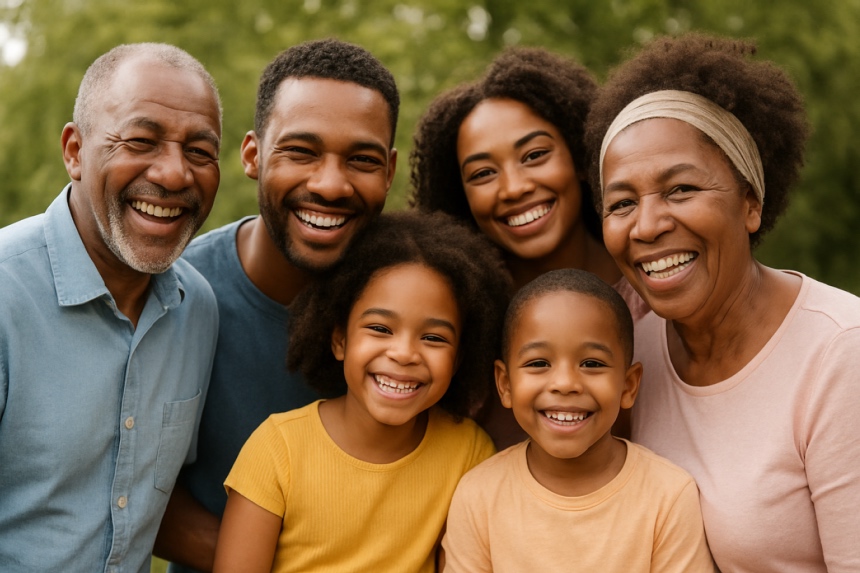 African family tree silhouette with ancestors